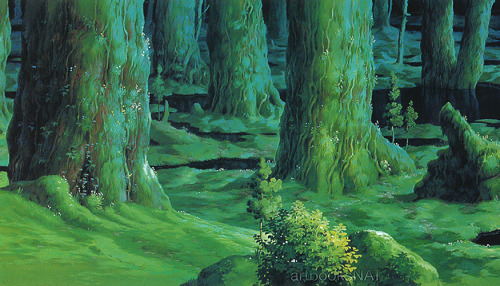 artbooksnat: Stunning background art from the Studio Ghibli film Princess Mononoke (もののけ姫) illustrat