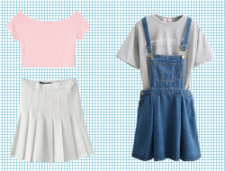 oureax:  pink tee / white skirt / overall