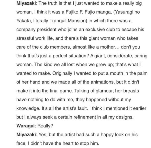 hellsite-yano:drilsouls:drilsouls:  (x)Miyazaki: “[the horniest shit you ever heard] but it wasn’t my idea to give her a rockin set of honkin badonks”   @ everyone who thought this was about the Ghibli Miyazaki and not the Dark Souls Miyazaki: why