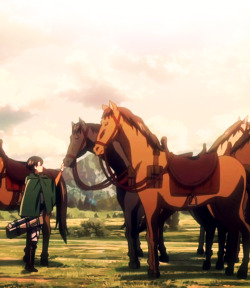 really-annie: rivaillevi-heichou:  blunt-corporal-levi:  This is Levi’s real height in the Anime, for those on my Dashboard who are wondering about it. His horse is the black one.  Now we know why he’s not scared of the titans. JUST LOOK AT HIS HORSE