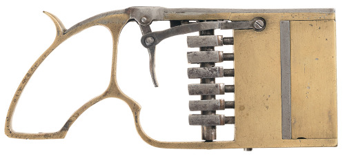 Bizarre and unusual Bayle double action pistol.  Originates from France, mid to late 19th century.