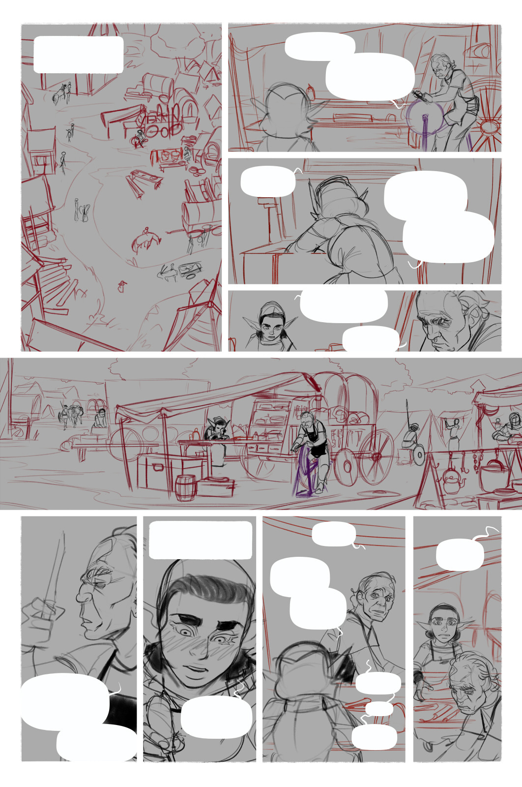 Sketches/inks for pages 19-22. No porn in sight, but there are some milf tavern owner