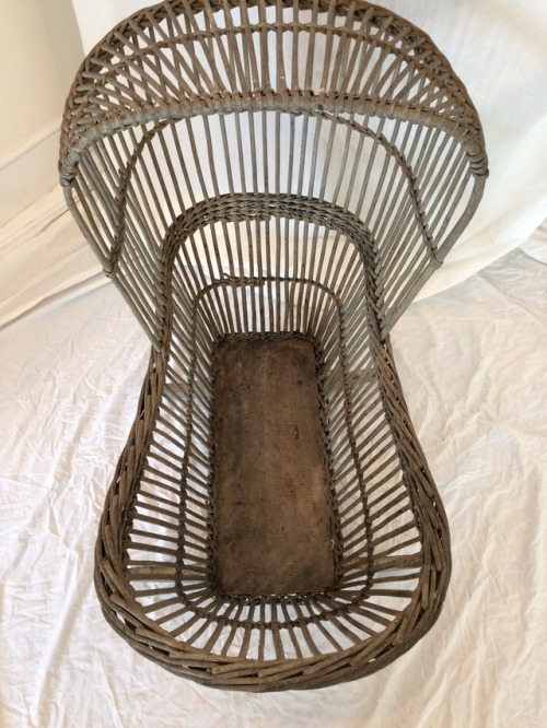 rosscountyhistoricalsociety:Rocking wicker baby cradle, c. 1850. The pale greenish paint appears to 