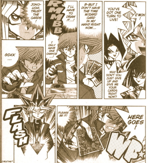 The other Yugi is helping Jounouchi cheat XD (At Least, that’s the way I interpreted it.)