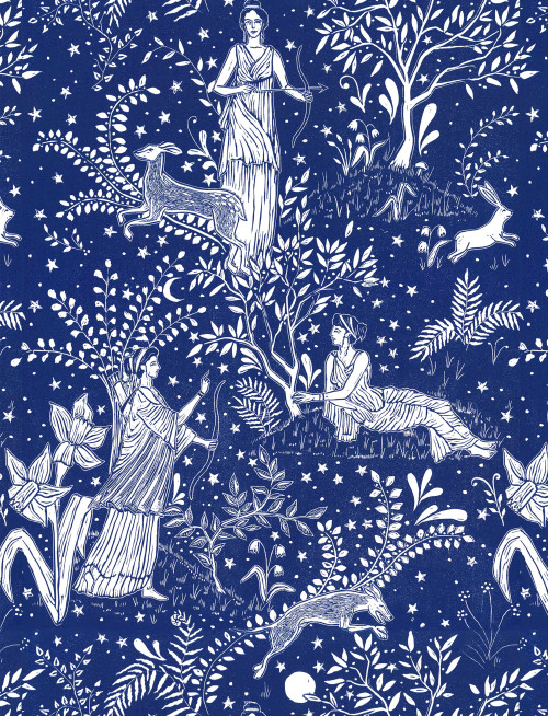 izzyrosewilliamson: ‘Artemis’ hand-printed wallpaper design.