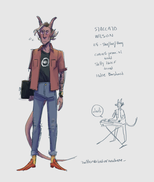 have y’all met staccato? they’re a disgraced pianist and bard/rogue and i rolled ‘em for an all bard urban fantasy campaign my...