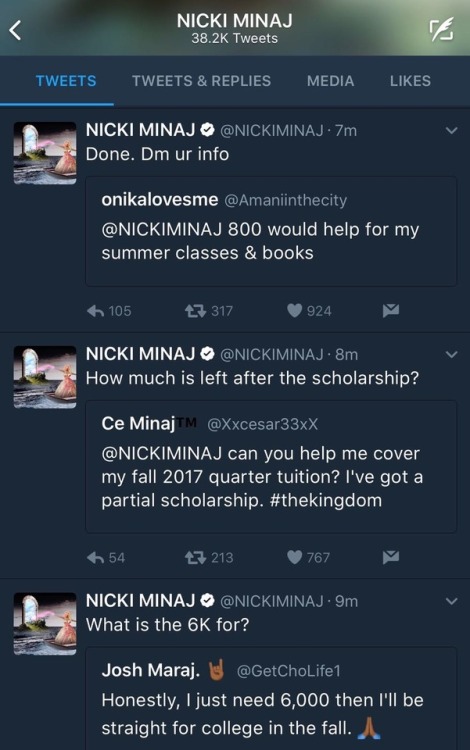 thefrogsapothecary:shantell:a-resfeber:Nicki actually out here paying peoples loans/tuitionThis is w