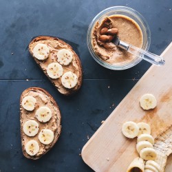 gigieatsvegan:  If you make homemade almond butter you have to test it out with bananas + toast, right?  ps hello again lots of new people! So overwhelmed/happy about the suggested user thing… had no idea what to expect and it’s a little bit more