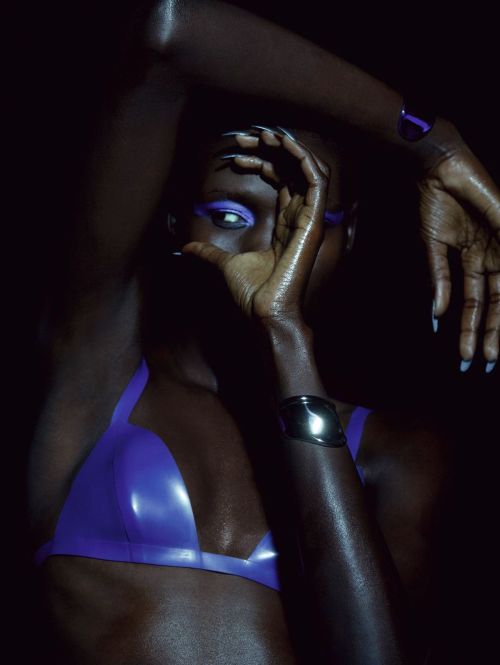 Eman Deng by Carlijn Jacobs | Elissa Poppy latex bra | AnOther Magazine Spring Summer 2021 issue