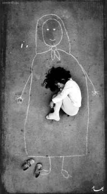 bl-ossomed:   A Iraqi girl in an orphanage - missing her mother so she drew her and fell asleep inside her. This is America’s democracy   This picture always gets me.  real tears  Oh my god  Damn.. 