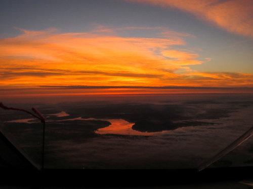 The Mississippi River at sunset as seen from the Solar Impulse 2 during its flight from Tulsa, Oklah