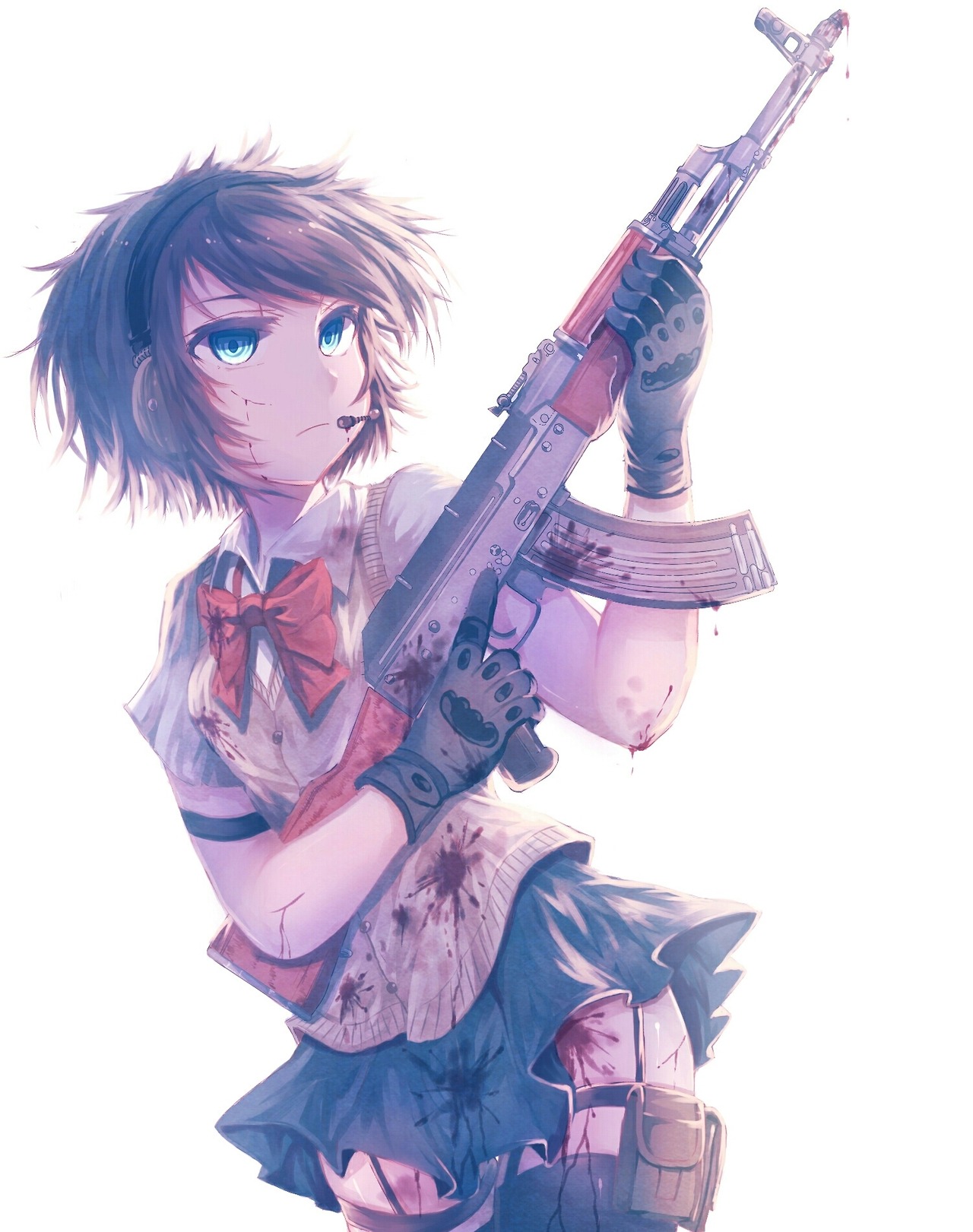 prompthunt cute anime girl pink hair with gun