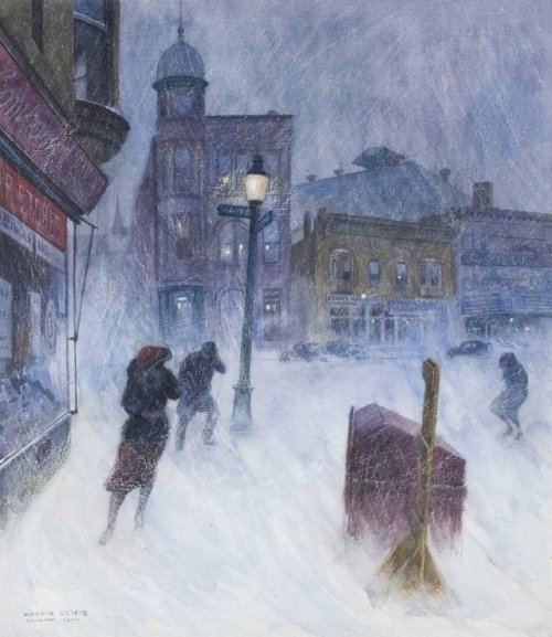 kafkasapartment:Snowstorm, Danbury, Connecticut. Martin Lewis (1881-1962) Paper, Watercolor, Gouache