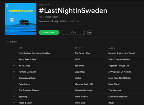 flickerman:  flickerman:  i can’t believe official spotify made a playlist about what happened last night in sweden according to cheeto elect  jokes aside i hope none of you are actually believing the shit you’re hearing about sweden on american tv.