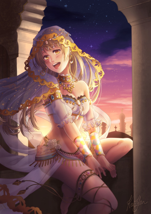 Fanart of the new UR : Arabian Kotori, who’s waaaaay too pretty, be it idolized or unidolized *O*