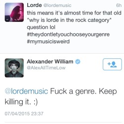 White-Teeth-Tom:  Lorde And Alex Gaskarth From ‘All Time Low’ On Twitter.