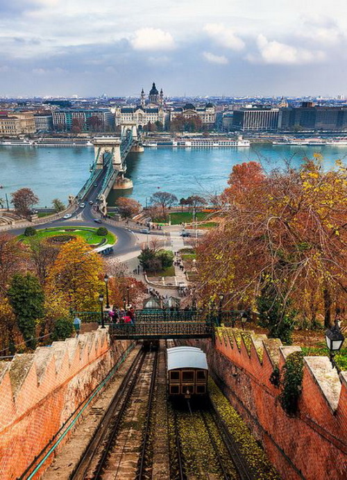 View from the castle hill funicular in Budapest, Hungary (by John &amp; Tina Reid).