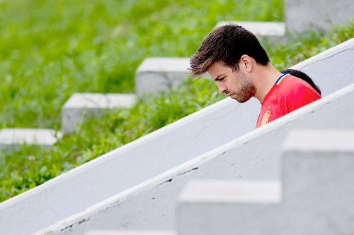sashapique:Gerard Pique of Spain looks on during a training session on June 14, 2016 in La Rochelle,