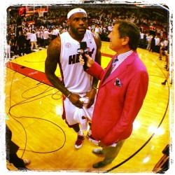 fuckyeahlbj:  “LeBron’s 30 points, 8 rebounds &amp; 6 assists leads @miamiheat to 90-79 #ECF Game 5 victory.”  Craig&rsquo;s suit though, fresh lol