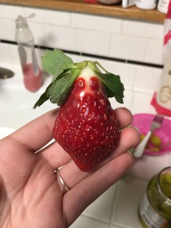 iguanamouth:   8-02-99 submitted:  I found this weird ass strawberry and she looks like a small magical being/gremlin a trickster spirit 