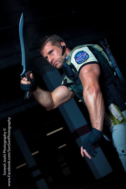 takeandfake:  Chris Redfield cosplayer (Chris Mason) - part 2.  I also included two more of him as Spartacus because he should always be shirtless. Facebook:  King Of The North Cosplays https://twitter.com/ChrisMason316 