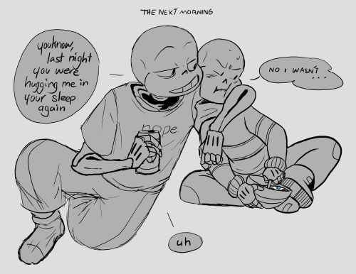 myrobotlandlord:  Aren’t you getting a little too old for that? I have SOOO many little sketches of the skeleton brothers growing up. In this one sans is 19 and pap is 11. My little theory is that sans is 8 years older than pap. Based on true events
