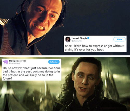 livebloggingmydescentintomadness:tweet meme: loki edition