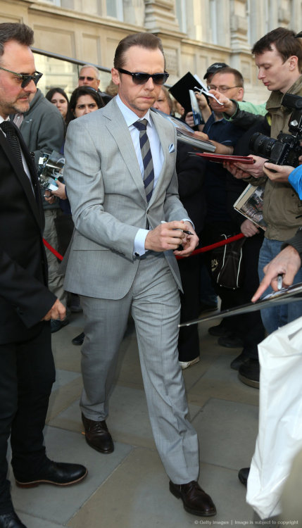 bizarre-sugar:#HQ - Simon Pegg seen leaving the Corinthia Hotel to head to the Star Trek premiere on