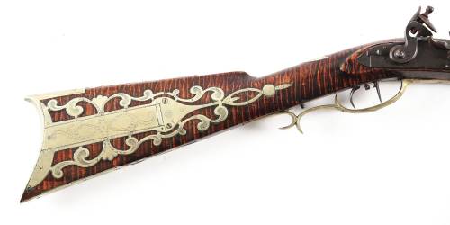 Silver mounted flintlock long rifle crafted by James Teaff of Steubenville, Ohio, early 19th century