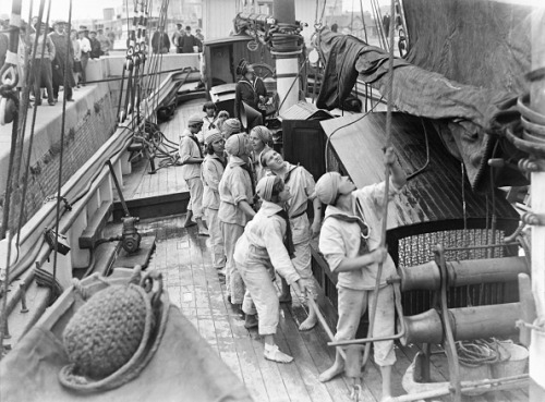 whataboutbobbed: young women sailors on the first female school ship in the port of Deauville, Franc