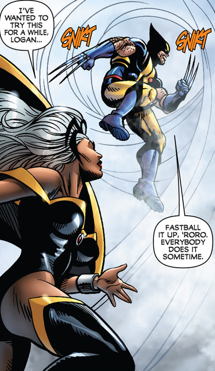 thetruebarryallen:   couchnap:  reyesrobbies:    I can’t get over how much I love that there’s just a universally agreed upon strategy among the X-men that is just “throw wolverine at the thing”     