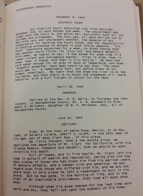 experts from the book, Abstracts of Early East Texas Newspapers: 1839-1856