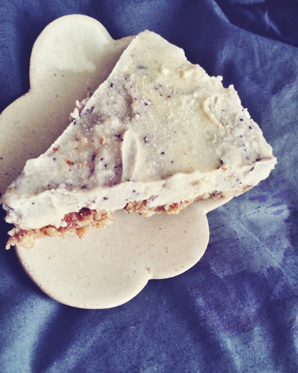 vegan-patisserie:  Raw vegan lavender blueberry lemon vanilla cheese cake with Brazil
