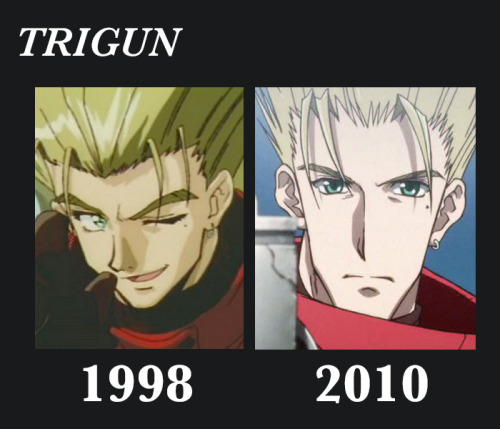 otakuwolfknight:willisninety-six:So many anime reboots/remakes/sequels lately!This was interesting to make, as well as seeing the differing art styles of both new and old. <3There was a remake on Trigun???