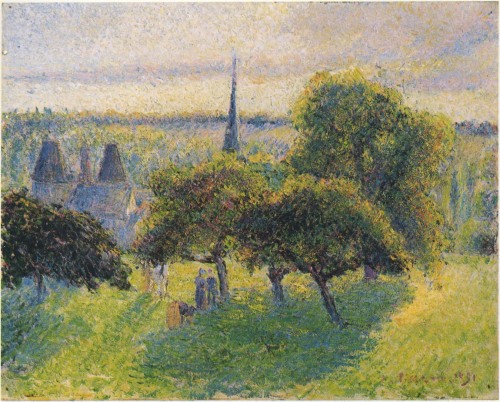 artist-pissarro: Farm and Steeple at Sunset, 1892, Camille PissarroMedium: oil,canvas