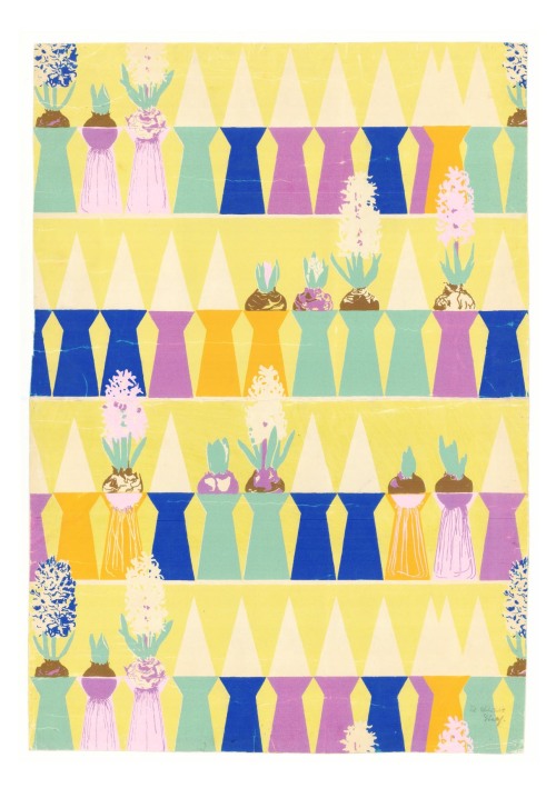 Arne Jacobsen, textile oder wallpaper design with hyacinth pattern, 1950s. Denmark. Via kunstbib.dk