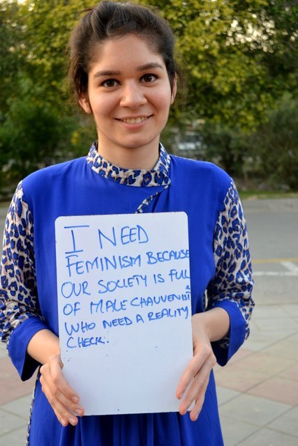 stay-human:‘I need feminism’ campaign for International Women’s Day at a university in Lahore, Pakis