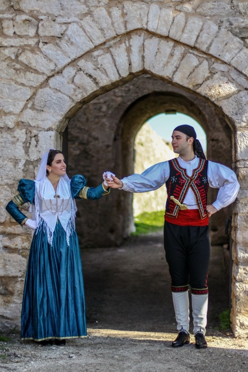 Folk costumes of Lefkás island, Greece presented by two locals, Petros and Eleanna. Photos by Lefter