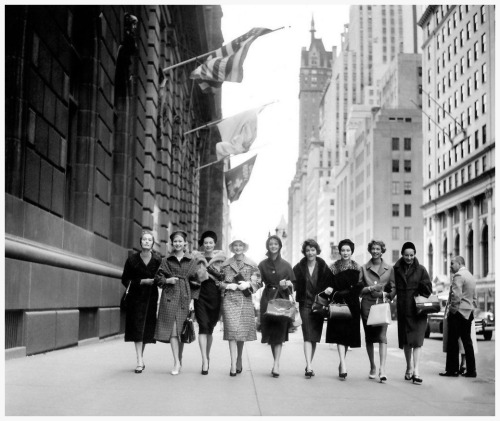 German models wearing latest German fashions on visit to New York City, photo by F.C. Gundlach, 1958