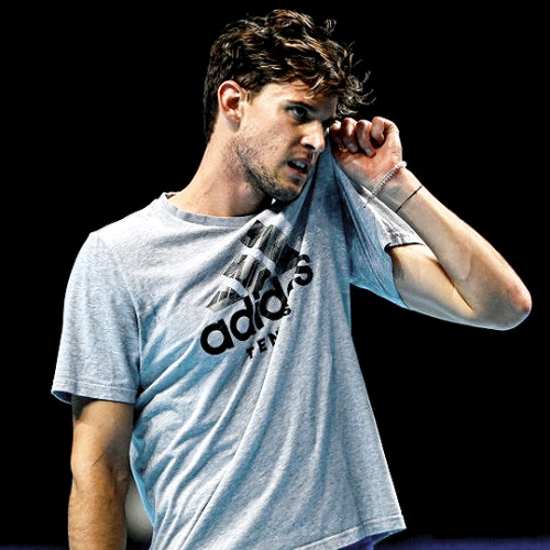 watson-sighs-and-tuts: Dominic Thiem of Austria practices before the start of the Nitto ATP World To