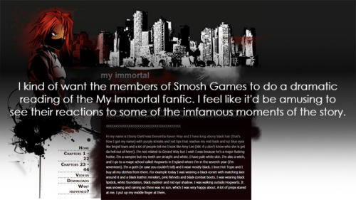 context: ‘my immortal’ is an imfamous harry potter fanfic lmao  – E