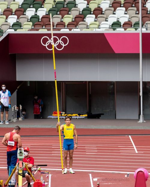 Olympic Champion/ World record holder , Mondo Duplantis, Sweden, at the top of the runway, waits his