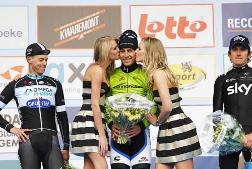 cheekypeloton:   E3 Harelbeke 2014 podium  Niki´s eyes hahah