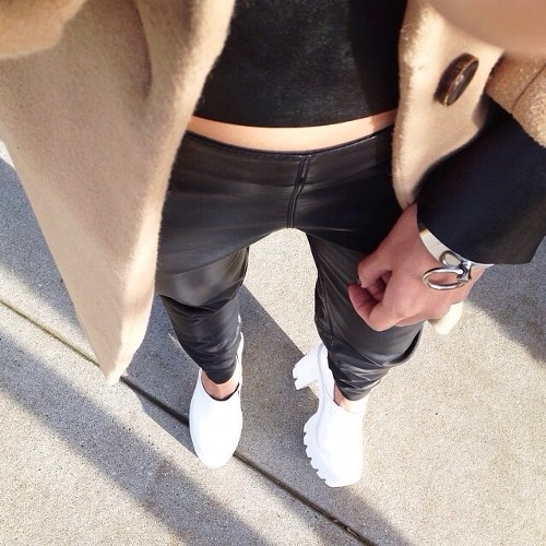 the-fashion-alba:  Black Slim Elastic PU Leather Leggings 