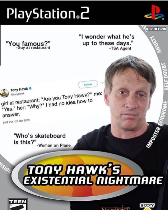 deathschemist: iamnotlanuk:  New one in the saga of Tony Hawk trying to live life as Tony Hawk  