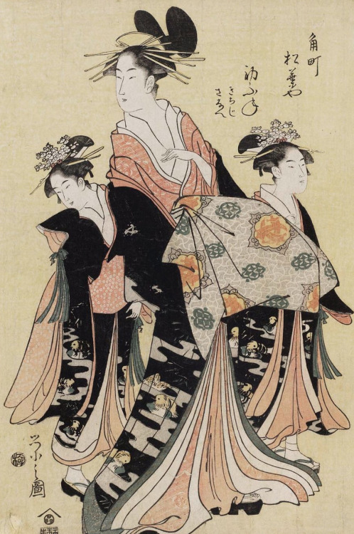 Hatsufune of the Matsubaya. Ukiyo-e woodblock print, about 1800, Japan.  Artist  Chobunsai Eishi
