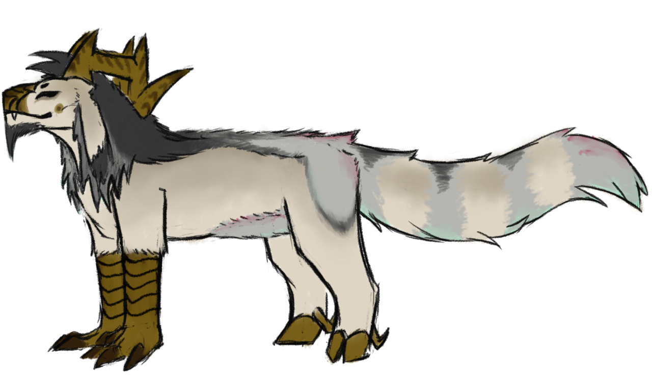 [[ going ham with art am I??

Tada here’s margbor(again!) but with tidbits!-On the form on the chill to feral scale for this form, they’re right in the middle! It’s a grab bag of will they or won’t they of having  zoomies or being a cuddle bean

-Actually this is the closest you’d get to their soul donor, in looks maybe in temperament too. Tends to love doing hard labor work in this one along with the plague goat.

- Takes after plague bor’s height(8′1″), proto-eye placement, and voice, but it has a mixture of both base form and the former’s colors~ no visible pupils like true bor though. Though it’s still lights up white when ever they’re excited abt stuff.

- usually seen with four legs instead of six, but they can have it if needed. Do they have a primordial pouch or an actual pouch? Depends on their mood! takes on a war dancer look

- St-still retains their demony campfirey w/ a hint of sweet rot smell, sorry folks! can’t change that!

- why have this form when they have the base form and plague gote form?? Cuz they care about their Buckbro Xaa that much, sometimes they wanna marg pile while lookin like a marg. Maybe clash and play those horn gore games while as one too! it’s their way of getting closer to him :) they’re still learning tho forgive them #doodlebits #the second art part I was talking about from oluus blog~