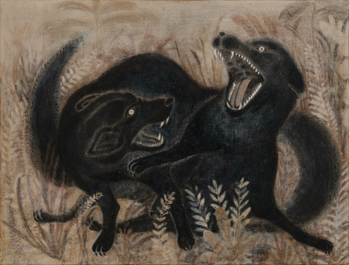 redlipstickresurrected:Hong Yong Xin aka 洪永欣 aka Hong Yongxin aka Honh Yon-Xin (Taiwanese, b. 1993, Taipei, Taiwan) - 黑狐 (Black Fox) from Prey and Pet exhibition, 2022, Paintings: Mineral Pigment, Mud Pigment