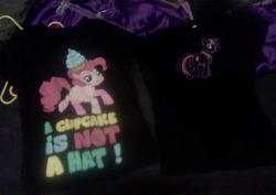 I was going through my wardrobe and setting aside some bags of stuff to drop off at Goodwill. Anyone want these shirts? Pinkie as well as my actual first pony shirt, hand painted by me! If anyone wants to comp me for shipping you can like, have these.