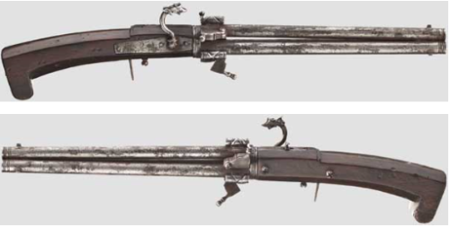 Three shot wheel-lock revolver, 16th century.